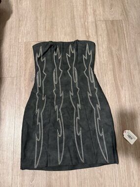 Strapless Black Embroidered Mini Dress